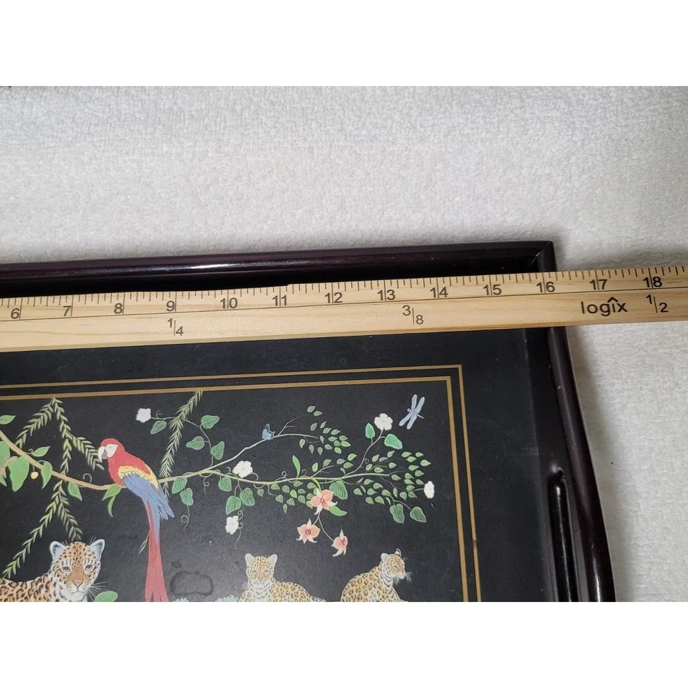 Lynn Chase Jaguar Jungle Wooden Tray w/ Handles 16 X‎ 12